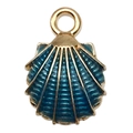 Blue enamel shell pendant charm in metal finish for DIY jewelry and bracelets - 1 Piece (13x18mm)