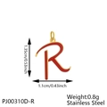 Detailed view of red enamel letter R pendant with golden edges and size measurements - Letter R-Red