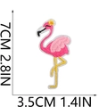 Pink flamingo embroidery patch detail with dimensions 7cm x 3.5cm on white background - Style 12 - Classic Flamingo
