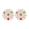 Détail de boucles d'oreilles flocon de Noël avec cristaux colorés et émail blanc - #11 Flocon de Neige/Émail Blanc Strass Coloré