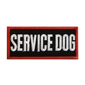 Rectangle Service Dog embroidery patch with red border and white text on black background - SERVICE DOG (Red Border)