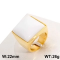 Square white stone signet ring in gold finish, 22mm width and 26g weight for fashion wear - Gold White Style (KR88994-K)