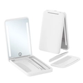 Specchio da trucco a LED bianco portatile con custodia, pettine e pinzette inclusi - Bianco