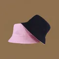 Detail of a foldable UV protection bucket hat in pink and black knitted cotton fabric - M (56-58cm) / Light Pink & Black