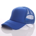 Solid blue trucker hat with foam front panel and breathable mesh back in bright blue color - Adjustable / Royal Blue