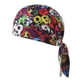Detailed close-up of colorful skull print on lightweight polyester pirate headscarf - Adult / Full Print Colorful Skull Pattern (6#)