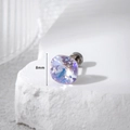 8mm square-cut purple crystal stud earring with titanium steel screw back on white stone - 8MM Fat Square - 1 Piece / Lavender Moonlight (A143-8)