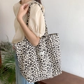 Large leopard print canvas tote bag with shoulder straps and decorative textile label - Off-white Large