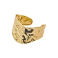 Golden wide cuff bracelet with vintage hammered texture and modern open design - Gold Liquid Metal Cuff B29
