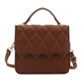 Brown quilted diamond lattice crossbody bag with gold hardware and top handle for women - Brown