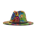 Chapeau jazz en laine graffiti avec motifs pop art colorés et chaîne en métal doré - M (56-58cm) / Abstrait Multicolore