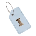 Light blue PU leather luggage tag featuring a gold embossed letter I and steel wire loop - Light Blue I