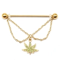 Stile Foglia di Cannabis con Strass Verdi / Oro