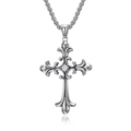 Silberner Edelstahl-Kreuzanhänger mit klarem Edelstein für Herren an einer Metallkette - Zirkonia Kreuz + Edelstahlkette