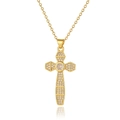 Elegante collar con colgante de cruz de oro y cristales de circonita micro-pave - Blanco (CX-D962-Blanco)