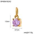Macro shot of 1.0cm purple gemstone pendant with golden base and dimensional specs - Purple Zircon Pendant