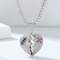 Silver broken heart pendant with pink and black stones on a sparkling tennis chain - Patched Broken Heart Silver