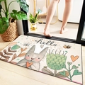 Absorbent non-slip bathroom mat with cute cartoon bunny pattern and hello text design - Nordic Cartoon Rabbit 8