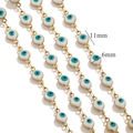 18K vergoldete Edelstahlkette mit 6mm bösen Blick Perlen in Blau und Weiß Detail - Weiß-Gold