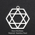 Macro shot of 24x24mm stainless steel hexagram and moon charm with product dimensions - Silver Hexagon Star (24x24mm)