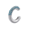 Detailed close-up of C-shaped ear cuff with turquoise stones on silver base - White Gold Lake Blue Zirconia