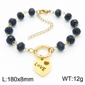 Retro heart LOVE bracelet with black beads and gold-finished stainless steel chain - Black & Gold