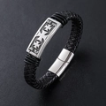 Men's retro black braided leather bracelet with stainless steel cross magnetic clasp - Silver Cross Plate (AML011126) / Steel