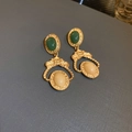 Vintage-Ohrhänger mit Goldfinish, grünen und cremefarbenen Steinen für Luxus-Look - 2# Gold Oval (Silberner Ohrstecker)