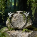 Detailed shot of cat ear headband with crystal shards on mossy rock in forest - White Cat Ears