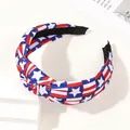Close-up of a knotted wide headband with American flag stars and stripes pattern - Flag Knot Headband - Big Stars