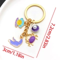 Golden keychain with purple crab, whale tail, shell and pearl charms for ocean theme charm - Purple Manta Ray Crab Keychain-LS555