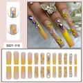 French long coffin press-on nails with yellow floral design and colorful rhinestones - Nude and Yellow Gradient 3D Flower Rhinestone Style (SGCY-318)
