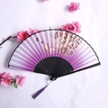 Purple gradient folding fan with butterfly cherry blossom pattern and silk tassel - Purple Gradient Butterfly Cherry Blossom Style (Smiling Lady Fan-71)