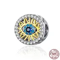 925 sterling silver evil eye charm bead with blue zircon and gold plated star details - Sun Eye-Golden Ray (BSC080)