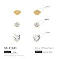 Detail view of heart and planet stainless steel stud earrings set with size measurements - Saturn Round Heart Style (NB-E1603)