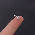 20G silver stainless steel piercing stud with a round clear cubic zirconia inlay - Silver Clear Zirconia (299-1#)