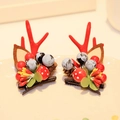 Christmas hair clips featuring red elk antlers, pine cones and berries on a white plate - Hair Clip 12# (Pair)