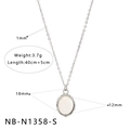 Silberne Edelstahlhalskette mit ovalem Perlenanhänger und Maßangaben im Detail - Silber Weißer Ovaler Anhänger (NB-N1358-S)
