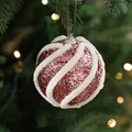 Pallina di Natale glitter rosa con spirale in peluche bianco per decorazione albero - 8cm / Rosa