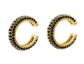 Minimalist golden C-shaped ear cuff set with pavé-set black cubic zirconia stones - Gold - Black Zircon