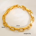 Detail of 18K gold plated 8mm coffee bean link bracelet with 23cm length and lobster clasp - Gold Pig Nose Chain (8-14)