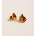 Orecchini a cuore dorati con pietre di zircone colorate rosso rosa e verde oliva - Stile Cuore (190)