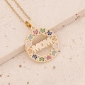 18K gold plated MOM necklace with colorful heart-shaped cubic zirconia on beige stone - Rainbow Heart Zircon Round MOM Style (1#)