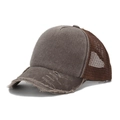 Vintage distressed brown mesh trucker hat with washed canvas fabric and frayed visor - One Size / Coffee
