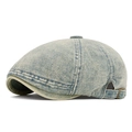 Verstellbare hellblaue gewaschene Denim Schiebermütze mit Vintage Metallschnalle - Vintage Mittelblau