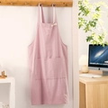 Linen and cotton cross-back apron in soft pink finish with convenient front pocket - Pink