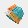 Colorful hand-knit bucket hat with thick wool texture and rolled brim for winter warmth - One Size / Beige