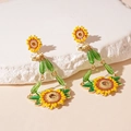 Pendientes de girasol y abeja en esmalte amarillo con cristales brillantes de verano - Collar de Girasol Verde (项链-绿色)