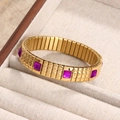 Pulsera elástica de acero inoxidable dorado con circonitas púrpuras cuadradas joyas - Estilo con Diamante Púrpura / Dorado