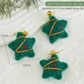 Three green wool felt star Christmas ornaments with golden sequins and small bells - Wool Felt (Green Five-Pointed Star)